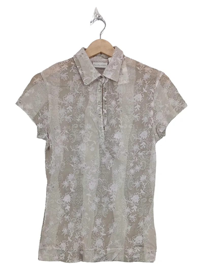 Daily Sports Damen Poloshirt Gr. 38/M Beige Sportlich Blumenmuster Kurzarm 1