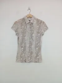 Daily Sports Damen Poloshirt Gr. 38/M Beige Sportlich Blumenmuster Kurzarm 2
