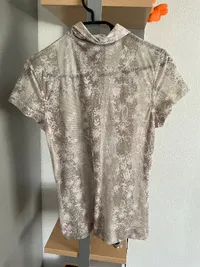 Daily Sports Damen Poloshirt Gr. 38/M Beige Sportlich Blumenmuster Kurzarm 3