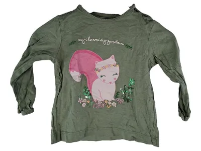 Sfera Mädchen Langarmshirt Fuchs Tiermotiv Pailletten Applikationen Grün 80