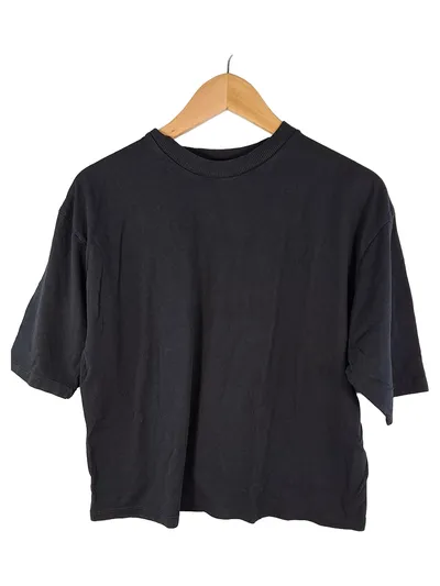 Zara Damen T-Shirt Oversized Basic Kurzarm Baumwolle Schwarz M