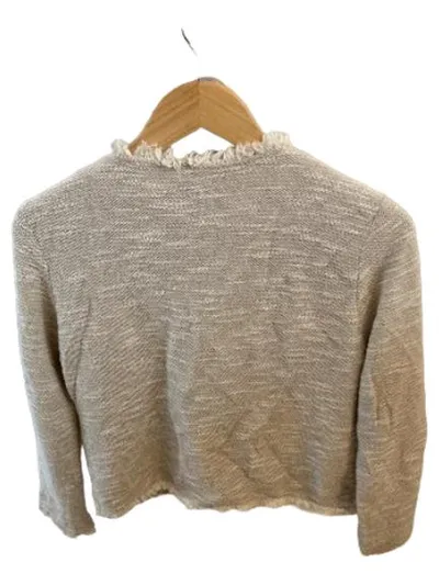 MANGO Suit Damen Tweed Strickjacke Blazer Beige Fransen Gr. M 38
