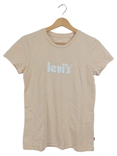 Levi's Damen T-Shirt Kurzarm Beige Logo Print Freizeit Gr. 34/XS