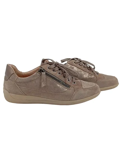 Geox Damen Sneaker Low Beige Glitzer Gr. 38 Reißverschluss Leder
