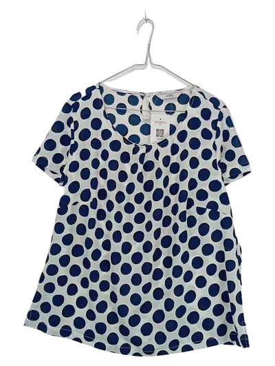 Limited by Tchibo Damen Bluse Gr. 44 Polka Dots Weiß Blau Kurzarm