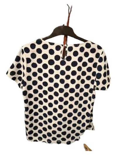 Limited by Tchibo Damen Bluse Gr. 44 Polka Dots Weiß Blau Kurzarm