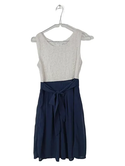 Apricot Damen Kleid XS 34 Spitze Weiß Blau Festlich Schleife
