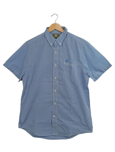 Timberland Herren Kurzarmhemd Karo Blau Gr. S Regular Fit Baumwolle