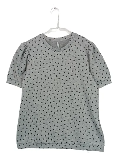 KiK Damen T-Shirt Gr. 38 Grau Polka Dots Puffärmel Feminin
