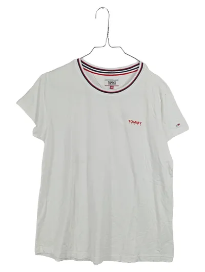 Tommy Jeans Damen T-Shirt Weiß Gr. XS Logo Casual Kurzarm Baumwolle