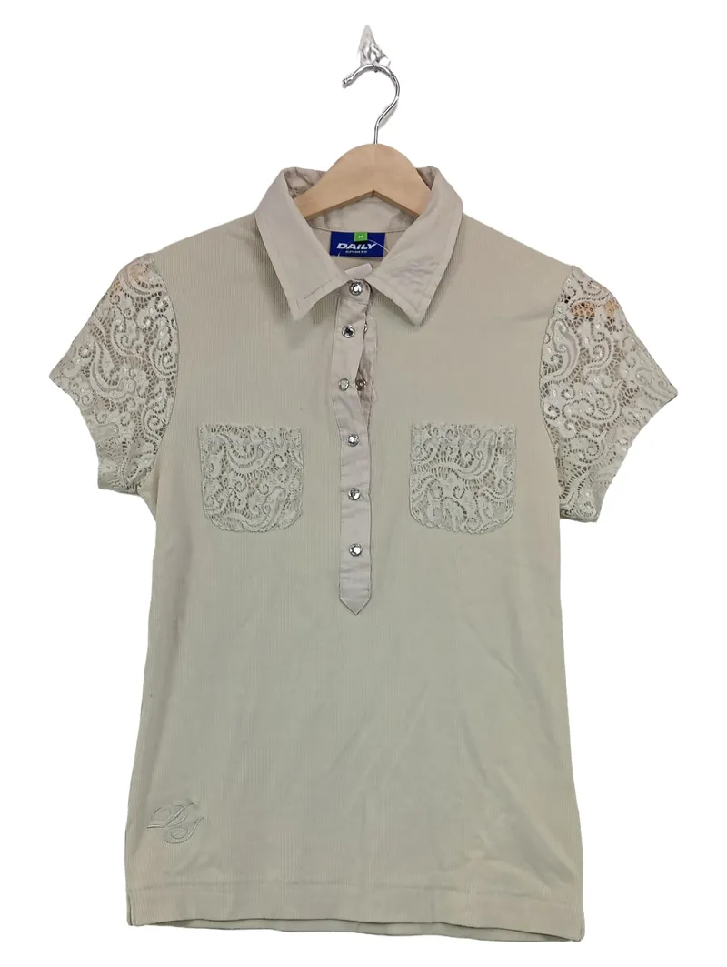 Daily Sports Damen Poloshirt Beige Gr. 38/M mit Spitze Kurzarm Casual 1