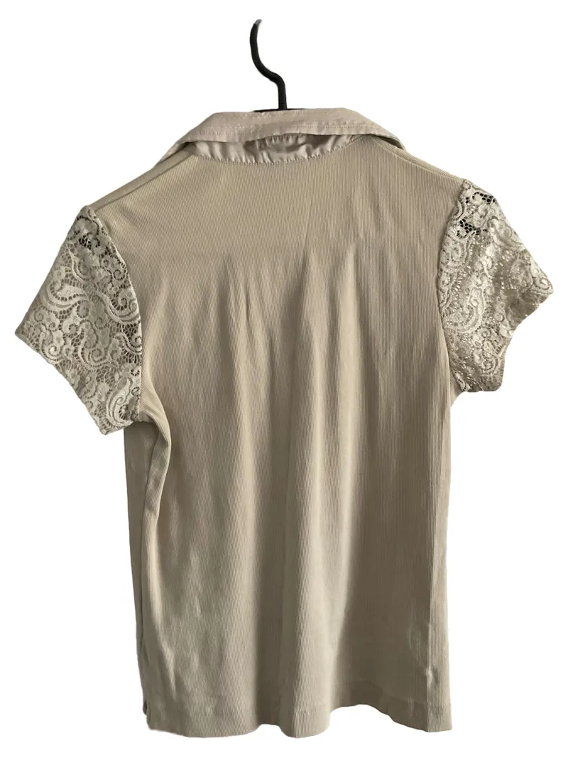 Daily Sports Damen Poloshirt Beige Gr. 38/M mit Spitze Kurzarm Casual 2