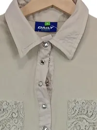 Daily Sports Damen Poloshirt Beige Gr. 38/M mit Spitze Kurzarm Casual 3