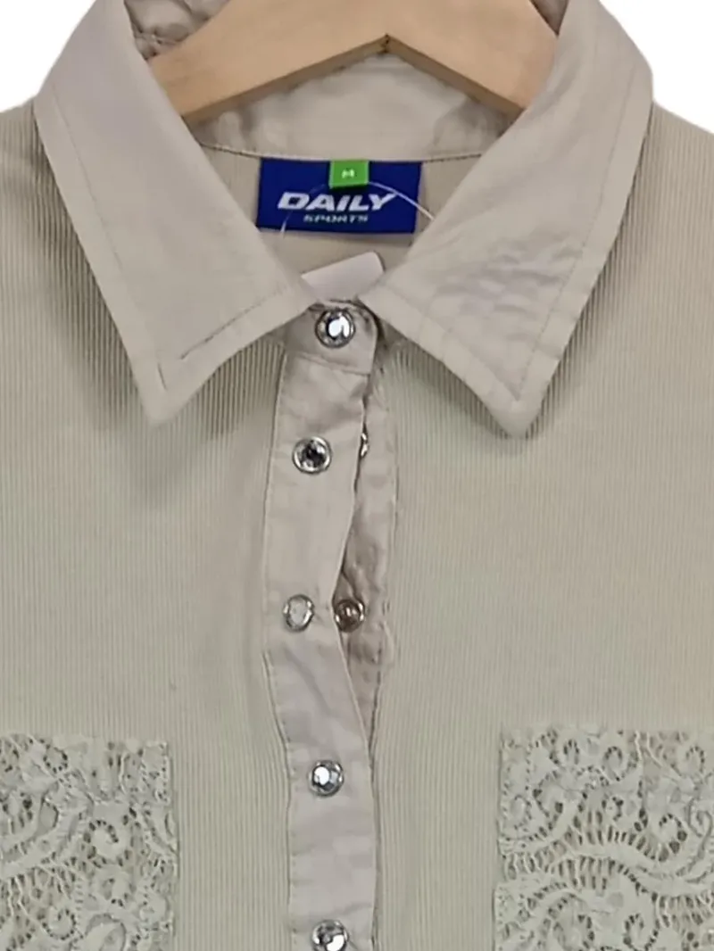 Daily Sports Damen Poloshirt Beige Gr. 38/M mit Spitze Kurzarm Casual 3