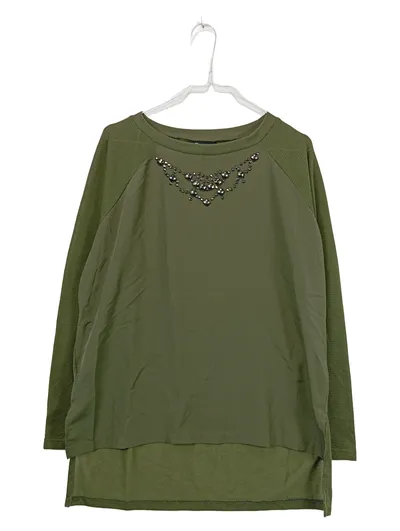 Ernsting's family Damen Pullover Gr. 36 grün mit Perlenbesatz