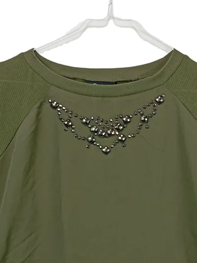 Ernsting's family Damen Pullover Gr. 36 grün mit Perlenbesatz