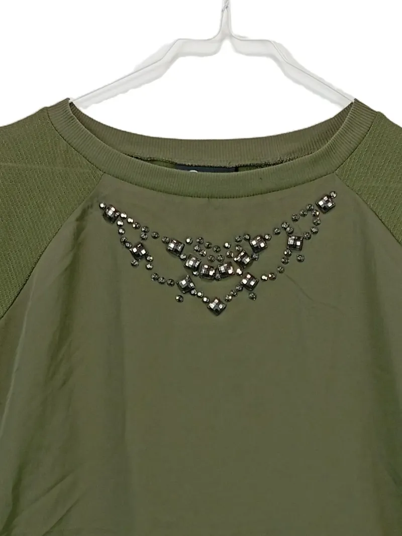 Ernsting's family Damen Pullover Gr. 36 grün mit Perlenbesatz 2