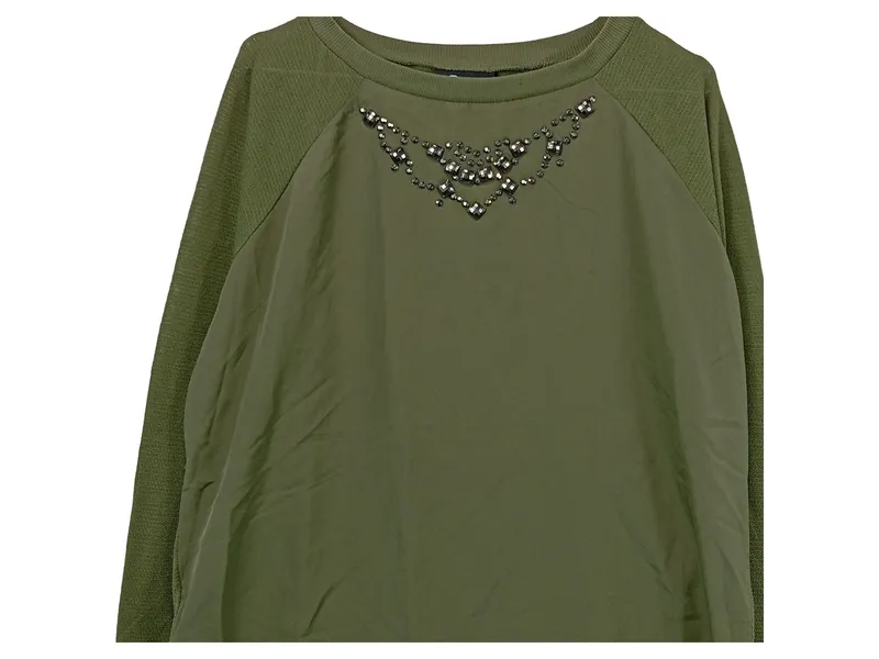 Ernsting's family Damen Pullover Gr. 36 grün mit Perlenbesatz 3