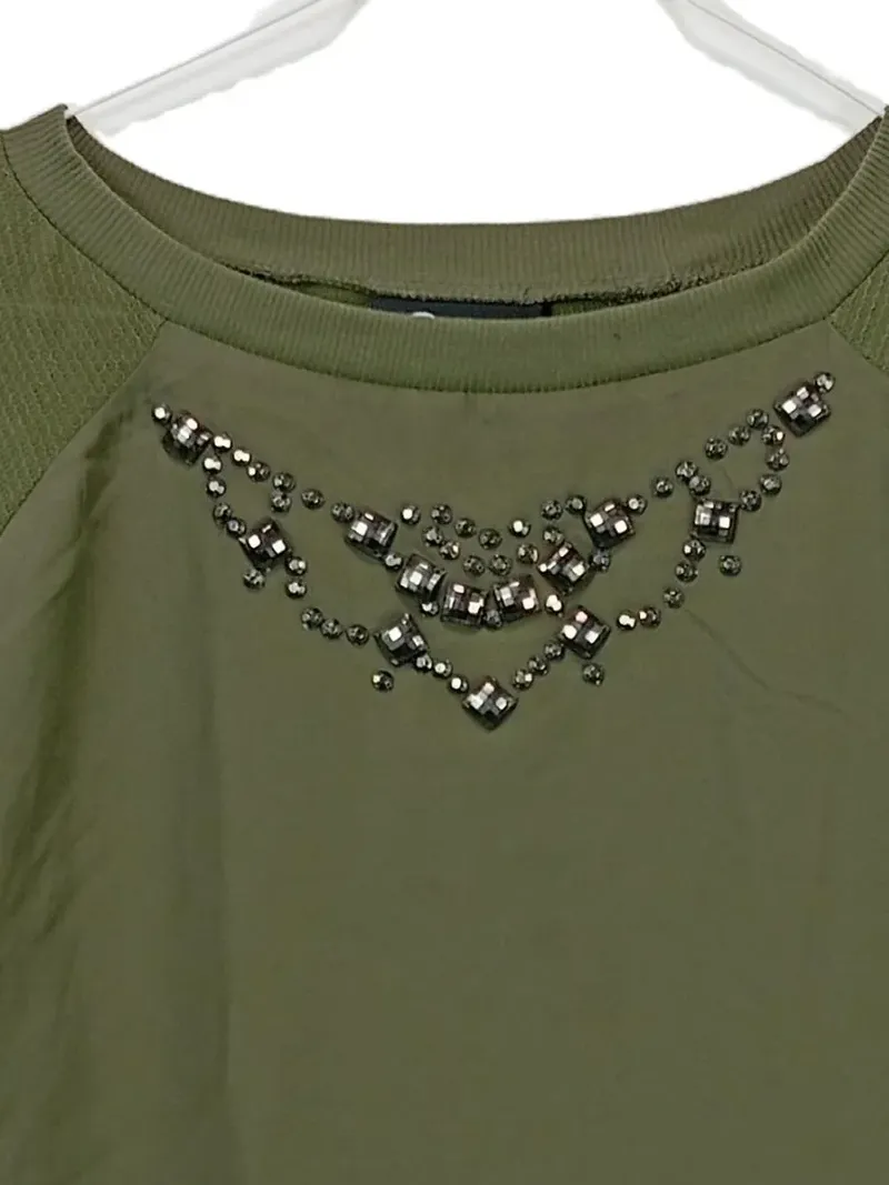 Ernsting's family Damen Pullover Gr. 36 grün mit Perlenbesatz 4