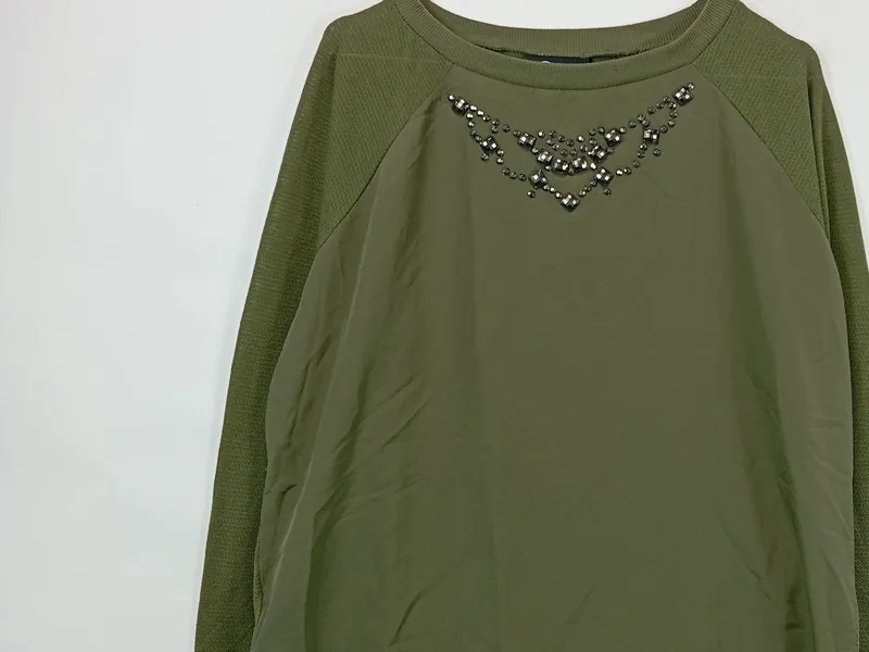 Ernsting's family Damen Pullover Gr. 36 grün mit Perlenbesatz 6