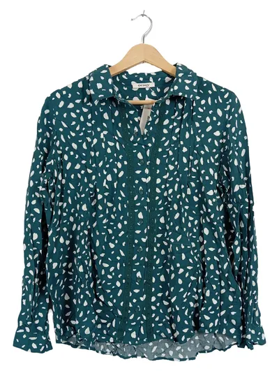 ORSAY Damen Bluse Gr. 42/XL Petrol Gepunktet Viskose Langarm