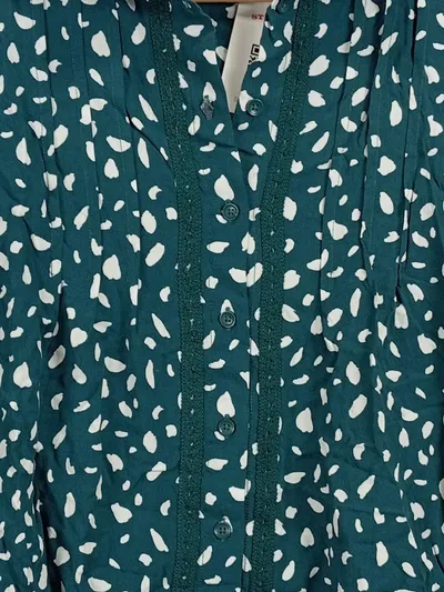 ORSAY Damen Bluse Gr. 42/XL Petrol Gepunktet Viskose Langarm