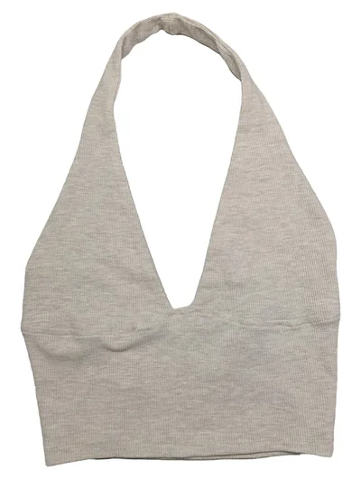 24Colours Damen Neckholder Crop Top Beige Rippstrick Gr. 34/XS