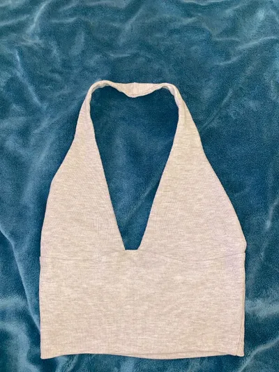 24Colours Damen Neckholder Crop Top Beige Rippstrick Gr. 34/XS