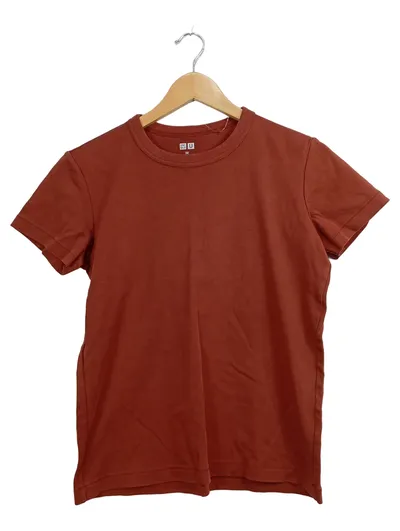 UNIQLO U T-Shirt Damen Gr. 38 Braun Basic Baumwolle Kurzarm Top Casual