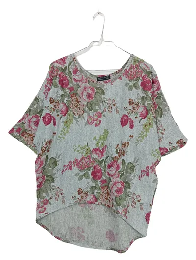 Blind Date Damen T-Shirt Blumenmuster Gr. 36/S Grau Rosa Oversize