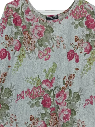 Blind Date Damen T-Shirt Blumenmuster Gr. 36/S Grau Rosa Oversize