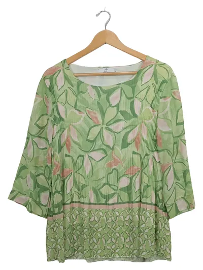 CAROLINA CAVOUR Bluse Damen Blumenmuster Gr. 38/M 3/4 Arm Falten Grün
