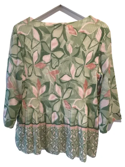 CAROLINA CAVOUR Bluse Damen Blumenmuster Gr. 38/M 3/4 Arm Falten Grün