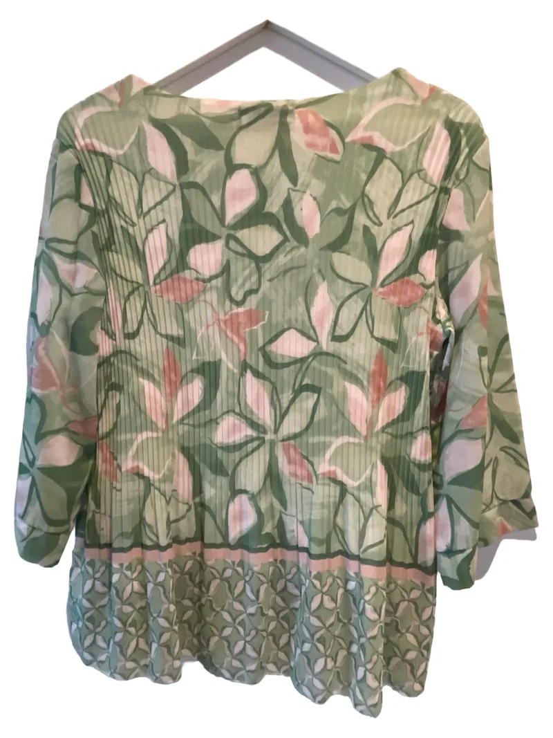CAROLINA CAVOUR Bluse Damen Blumenmuster Gr. 38/M 3/4 Arm Falten Grün 2