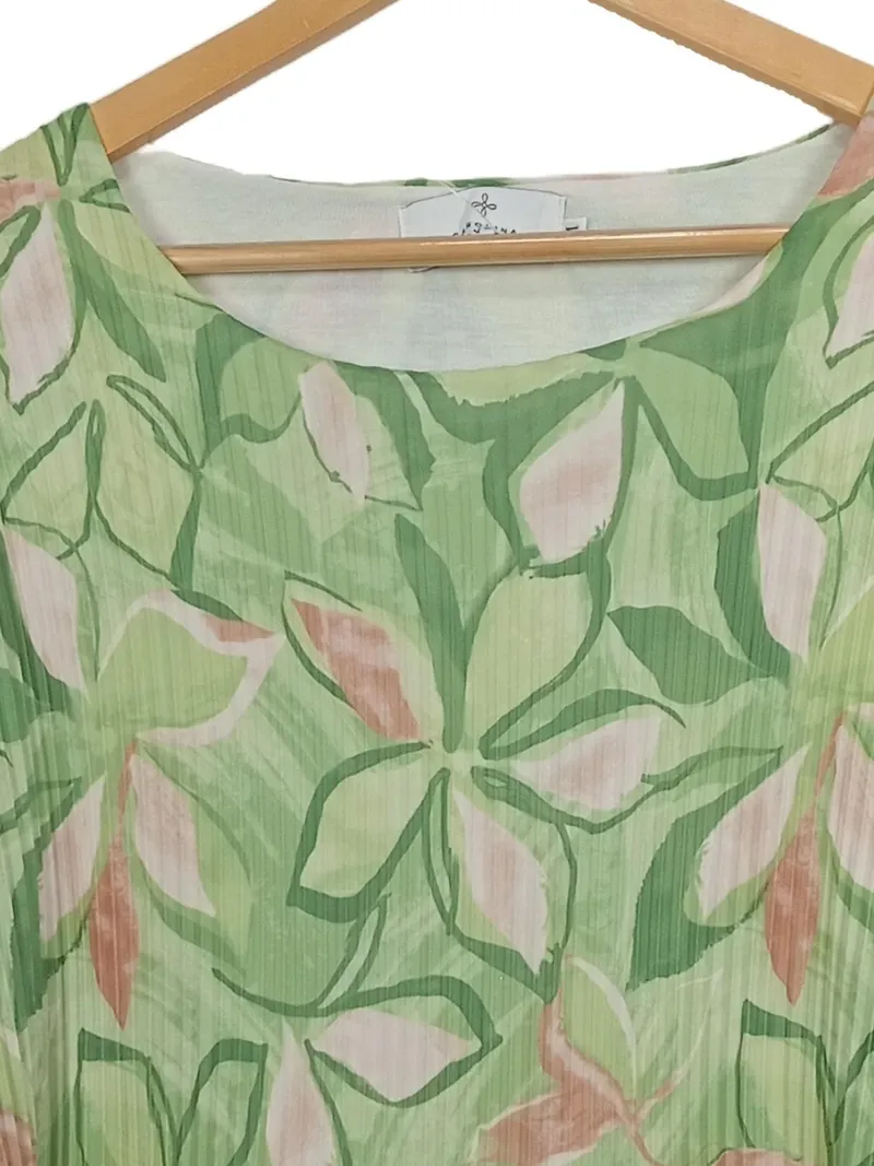 CAROLINA CAVOUR Bluse Damen Blumenmuster Gr. 38/M 3/4 Arm Falten Grün 4