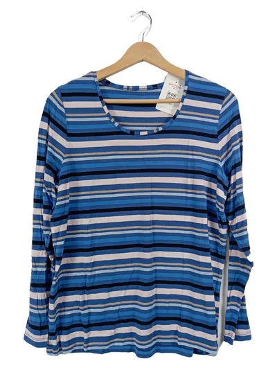 Olsen Damen Langarmshirt Gr. 42/XL Blau Gestreift Baumwolle Casual