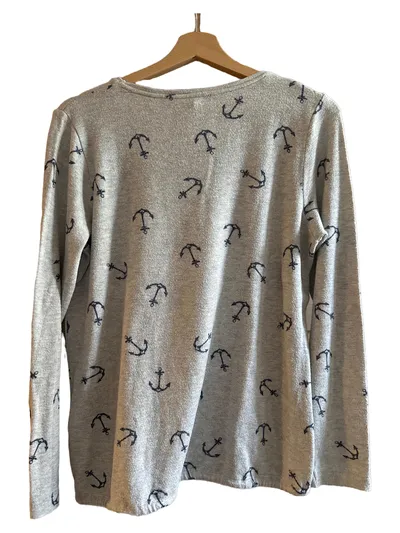 Street One Damen Langarmshirt Gr. 40 L Grau Anker Maritim Viskose Shirt
