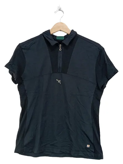 Chervò Damen Poloshirt Gr. 42/XL Schwarz Sportlich Kurzarm Reißverschluss