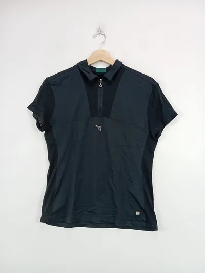 Chervò Damen Poloshirt Gr. 42/XL Schwarz Sportlich Kurzarm Reißverschluss
