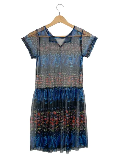 Desigual Mädchen Mesh Kleid Blumenmuster Blau Gr. 152/XS