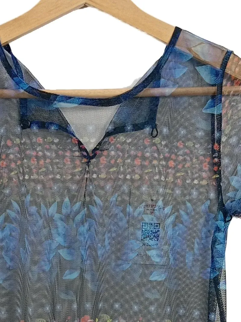 Desigual Mädchen Mesh Kleid Blumenmuster Blau Gr. 152/XS 4