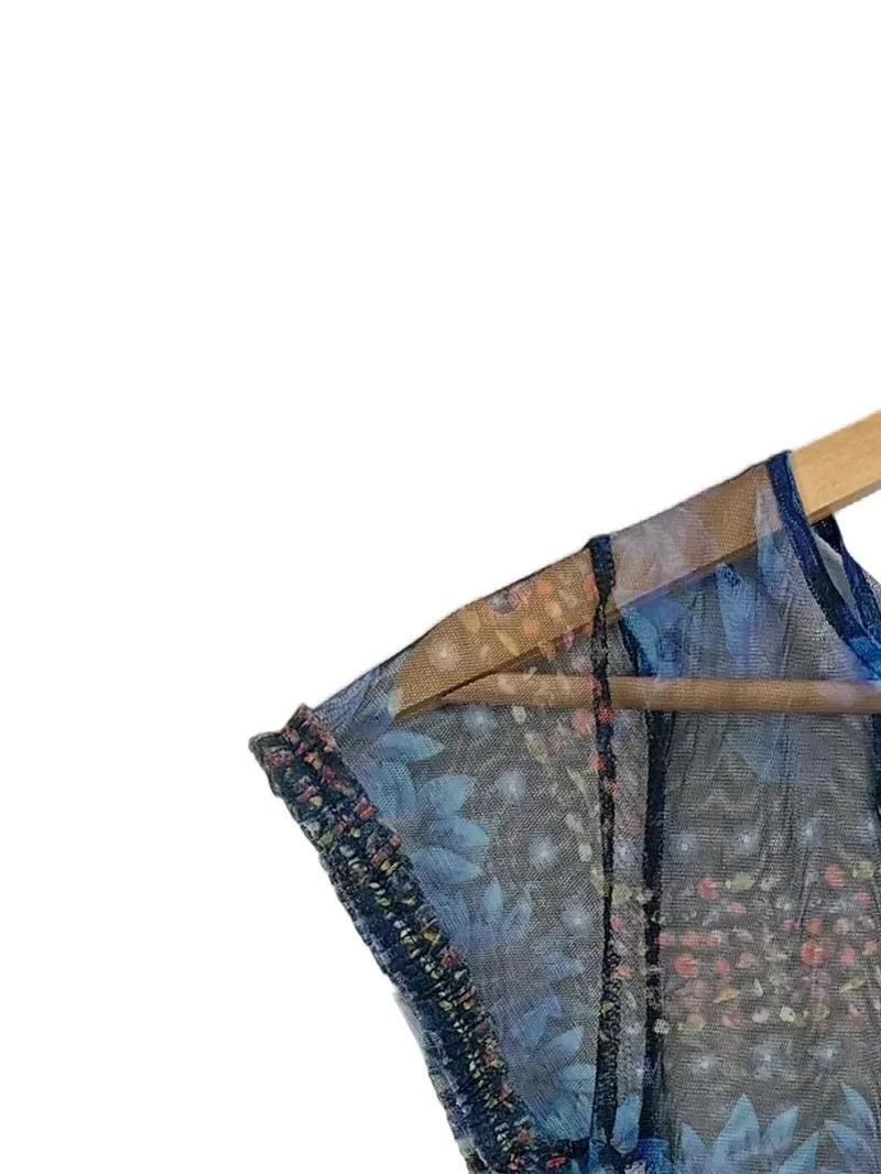 Desigual Mädchen Mesh Kleid Blumenmuster Blau Gr. 152/XS 5