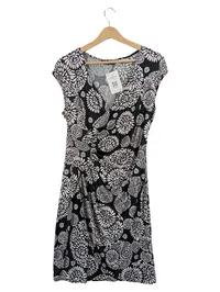 Esperance Paris Damen Kleid Gr. L Blumenmuster Schwarz Weiß Wickeloptik 1