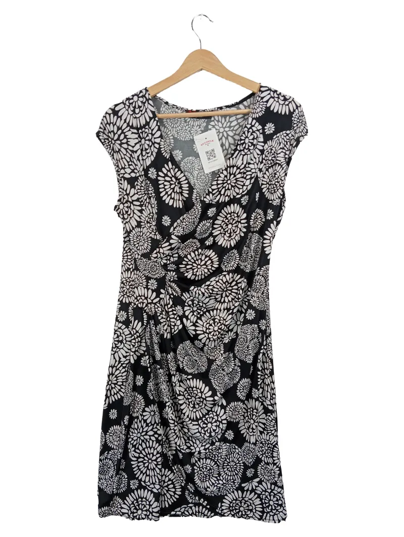 Esperance Paris Damen Kleid Gr. L Blumenmuster Schwarz Weiß Wickeloptik 1