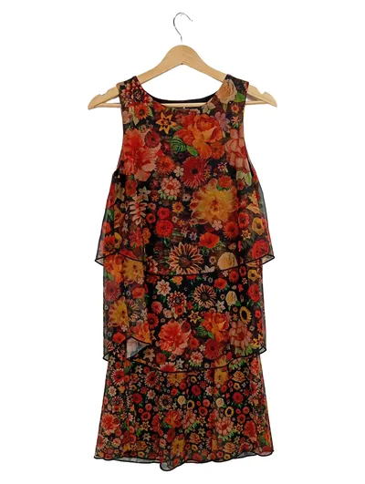 Desigual Damen Sommerkleid Blumenmuster Gr. XS Mehrfarbig Volants
