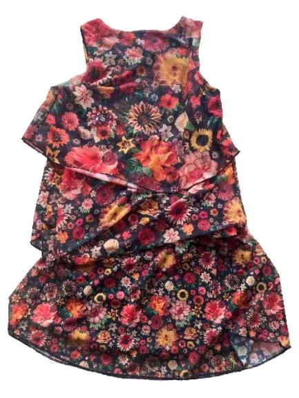 Desigual Damen Sommerkleid Blumenmuster Gr. XS Mehrfarbig Volants 3