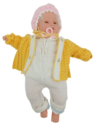 Babypuppe Mädchen 55cm mit Strickkleidung Schnuller Vintage Puppe