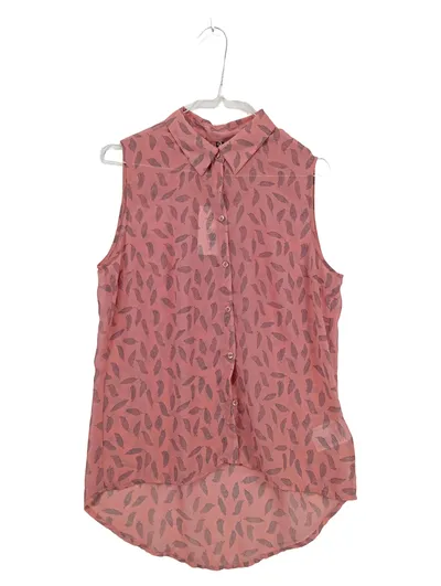 Takko Fashion Damen Bluse ärmellos Gr. 38 Rosa Feder Muster transparent