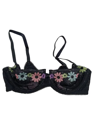 Savage X Fenty BH Damen 75D Schwarz Blumen Stickerei Spitze Unlined