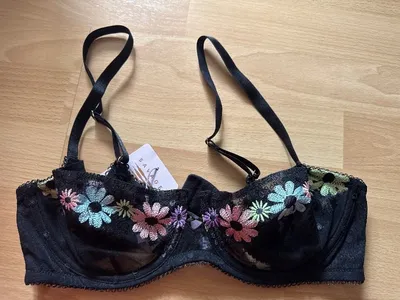 Savage X Fenty BH Damen 75D Schwarz Blumen Stickerei Spitze Unlined